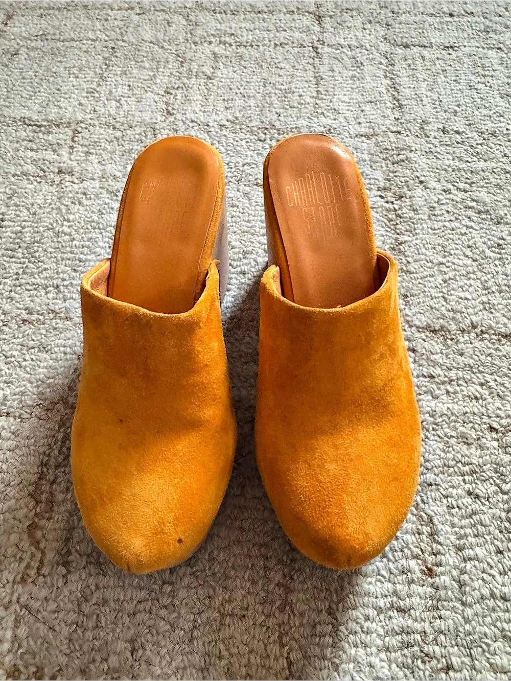 Charlotte Stone Martino Suede Clog Orange Platform Mules